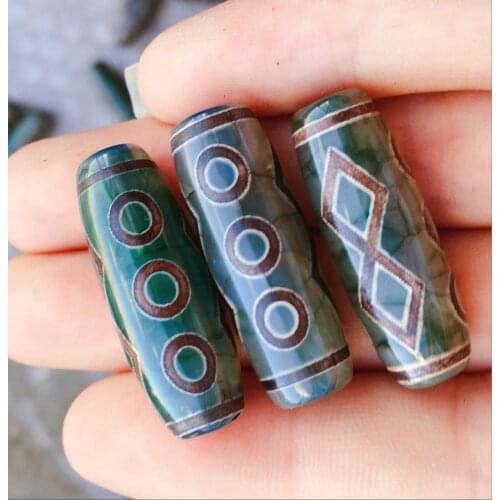 1pc 30mm Vintage Grey Green Stone Six Eyed Natural Tibetan Dzi Agates Beads Buddha Jewelry Reiki Healing Agat Beads for Women