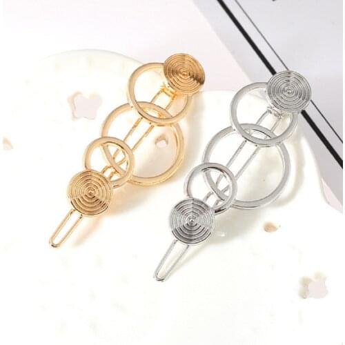 1 Pcs Fashion Hollow metal Hairpin golden silver Geometry 3- ring Shape Women Hair Clips Barrettes Hair Styling Accessories