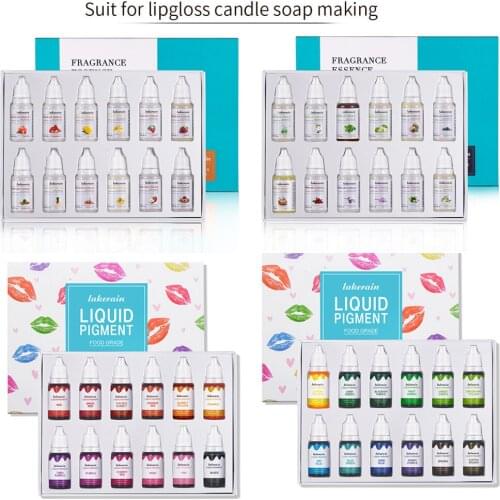 12pcs/set DIY Lip Gloss Liquid Pigment Flavor Essence Oil Drop for Clear Lip Gloss Base Gel Lip Glaze Moisturizing Lipgloss Base