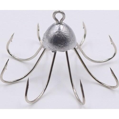 20pcs 7.5g Squid Fishing Accessories Umbrella Lead Hooks Barbed Eight Claws Fishhook Gear Anchor Parts Octopus Cuttlefish Feeder