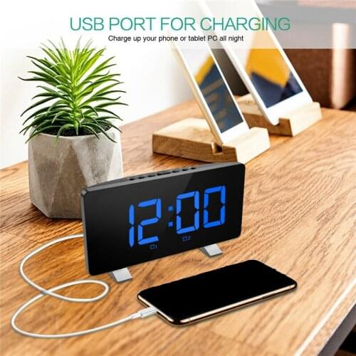 Alarm Clock LED Display Time Digital Alarm Clock USB Rechargable Dual Alarm Radio Snooze Function CR2032 Button Battery