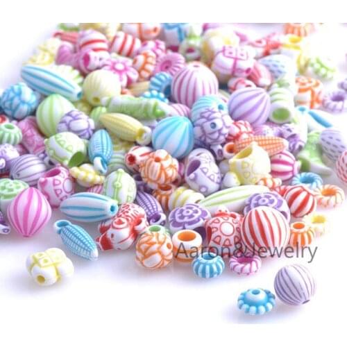 50Pcs 7-11mm Mixed Acrylic random mix Round Spacer Loose Beads For jewelry Making YKL0335