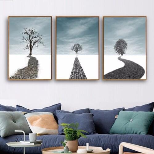Dream Road European Retro Canvas Painting Dry Tree Snow Poster Wall Art Pictures For Porch Bedroom Living Room Home Decor