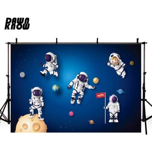 DAWNKNOW Cartoon Space Baby Astronaut Photography Background Backdrop Kids Birthday Party Decoration Tapestry Photo Studio
