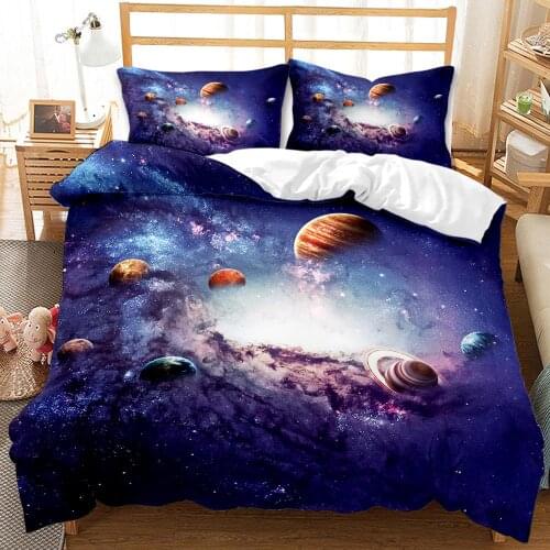 3D Galaxy Planet Sky Duvet Cover Set Single double Twin Size 2/3pcs Kids Print bedding set Universe Outer Space Themed Bed Linen