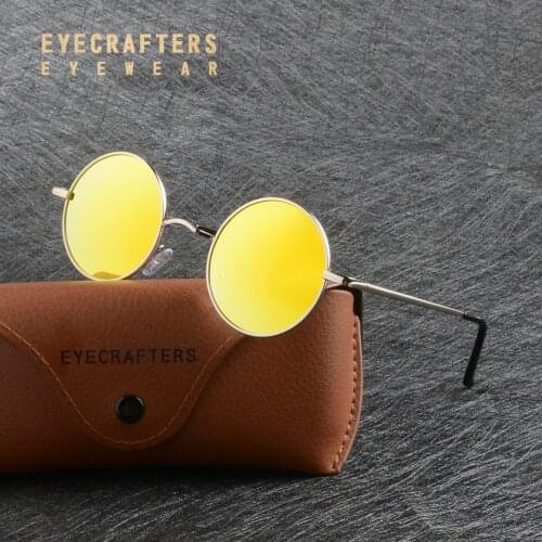Eyecrafters Metal Steampunk Round Polarized Sunglasses Mens Womens Gold Mirrored Coating Lens Eyewear Retro Vintage SunGlasses