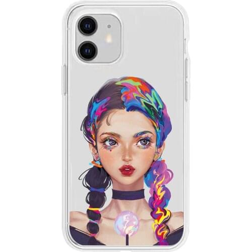 Cool Transparent Punk Girl TPU Case for iPhone 11 12 Pro Max 8 7 Plus Xr XsMax X Xs SE 2020 12 Color Candy Soft Back Cover