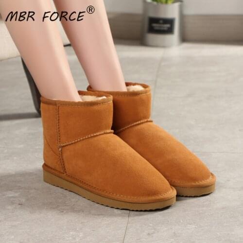 MBR FORCE 2020 Fashion High Quality Australia Winter Women warm Snow Boots Cow Split Leather Ankle Shoes Woman Big size US 3-12