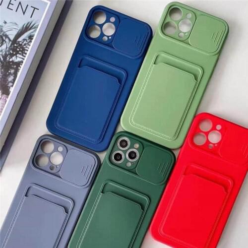 New Straight Edge Soft TPU Card Case For iPhone X XR Xs 11 12 Pro Max 7 8 Plus SE 2020 Push Window Mobile Phone Protective Cover