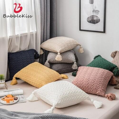 Bubble Kiss Solid Color Pillow Cover Knitting Tassel Cushion Cover Home Decor Living Room Throw Pillows Office Nap Pillow Cover