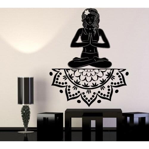 Newest Design Vinyl Wall Decal Yoga Girl Meditation Lotus Pose Beauty Health Art Wall Stickers Yoga Room Livingroom Decor LA914