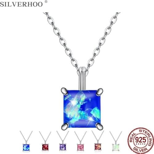 SILVERHOO 925 Sterling Silver Pendant Necklace For Women Square Personality Austria Crystal Necklace Party Fine Jewelry Hot Sale