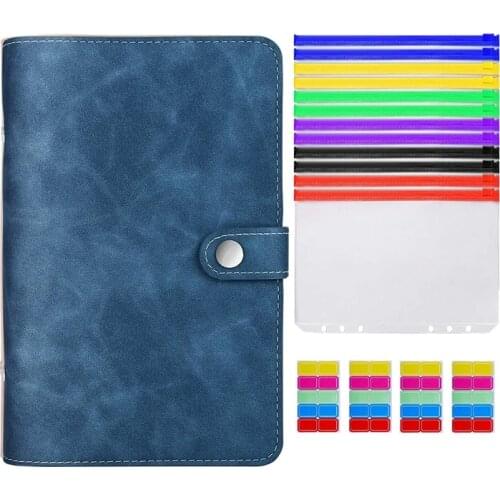 PU Leather Budget Binder Refillable Binder with Colored Binder Zipper Pouches Clear Loose Leaf Bags Cash Envelopes