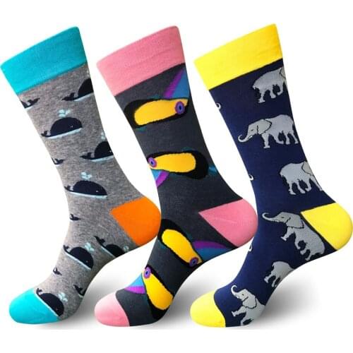Peonfly Cotton Funny Mens Elephant Dolphin Warm Skate Harajuku Cool Happy Socks for Wedding Christmas Gift
