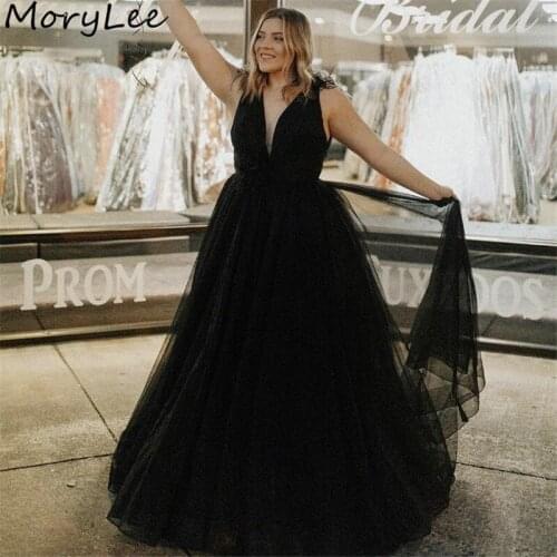 Prom Dresses Black V-Neck Sleeveless Floor Length A-Line Tulle Pleated Prom Dresses With Zipper Back vestidos de fiesta de noche