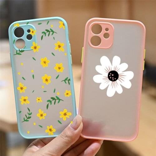 Cute Flower Floral Pattern Transparent Phone Case for IPhone 12 mini 11 Pro X XS MAX XR SE20 7 8 6Plus Matte Hard PC Cover Coque