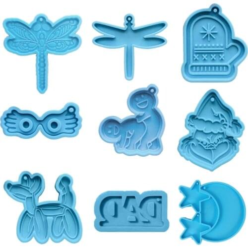 DIY Silicone Dragonfly Gloves Pendant Resin Mold Letter DAD Keychain Balloon Dog Resin Casting Mold Resin Crafting Tools