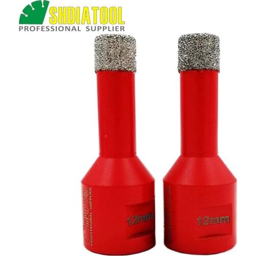 SHDIATOOL 2pcs M14 12mm Vacuum Brazed Diamond Drilling Bits Diamond Height 10mm Drill Bits Dry Drilling Without Water Cooling