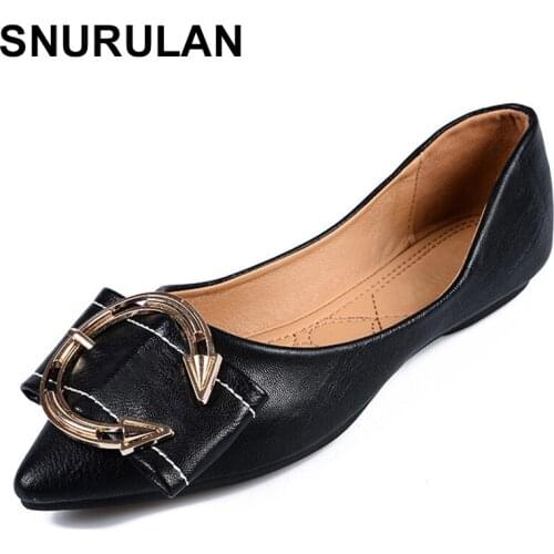 SNURULAN Fashion Brand Boat Shoes Women Pointed Toe Soft Flats Plus Size 10 Women Flats Office Ladies Shoes Black Beige