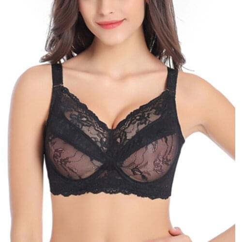 Ultra Thin Womens Seamless Full Coverage Underwire Non Padded Lace Floral Embroidery Big Size Bra Lingerie 42 44 46 48 D E F G H