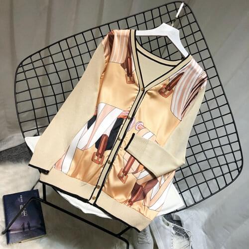 Vintage Women Print Patchwork Knitted Cardigans Lady Elephant Print Sweaters Female Printed Cardigans