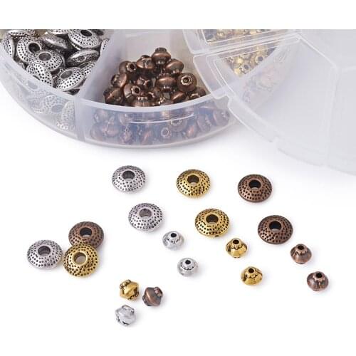 Pandahall 1 Box Tibetan Style Alloy Bead Spacers for Bracelet Necklace Earrings DIY Jewelry Making Bicone & Flat Round Shape