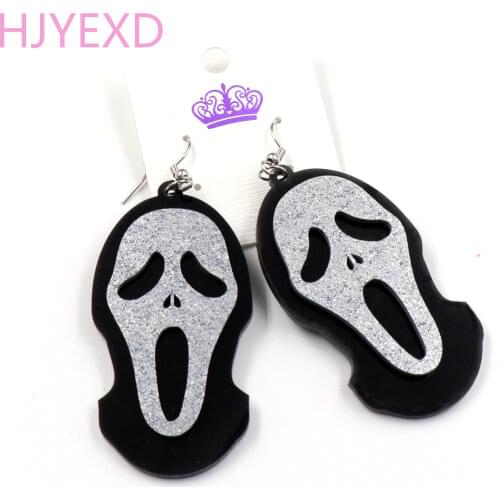 1pair) HP005-Ghost Skull Dangle Earrings Halloween Earring Black Silver Glitter Acrylic Earrings