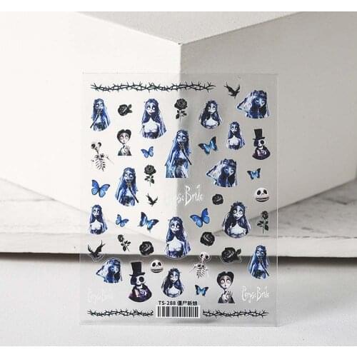 1Pc Corpse Bride Nail Sticker Abstract Girl Butterfly Flower Rose Nail Art Decal Manicure Decorations Nail Decals Designer