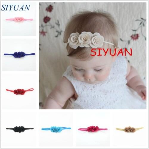 14pcs/lot 14 Color U Pick Elastic Thin Headband With Triple Burlap Fabric Flowers Photo Prop 1st Birthday Gift FD209