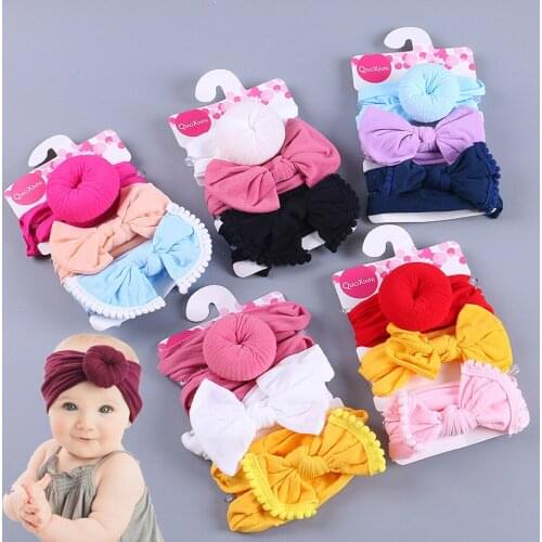 3Pcs Kids baby Floral Simple Knot Circle Bow Hairband Girls Baby Elastic Bowknot Accessories Hairband Set L1210