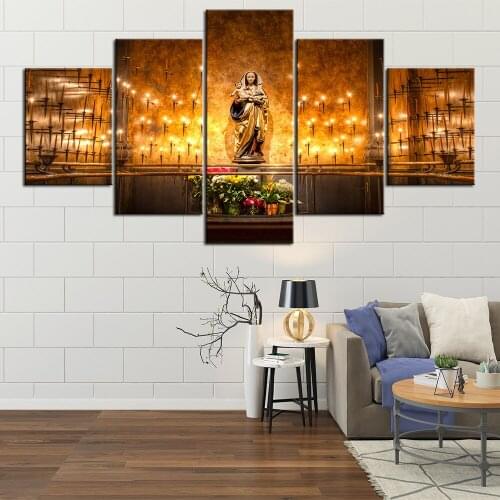 5 Piece Catholic Virgin Mary Canvas Painting Wall Art Pictures Prints on Canvas Home Decor Wall Poster Decoration for Bedroom
