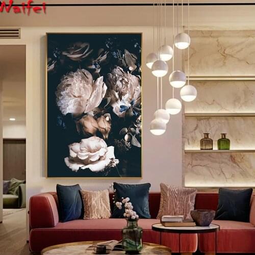 Diamond embroidery Abstract Romantic Pink Rose In Darkness diamond Painting Flower diamond mosaic For Living Room Aisle Entrance