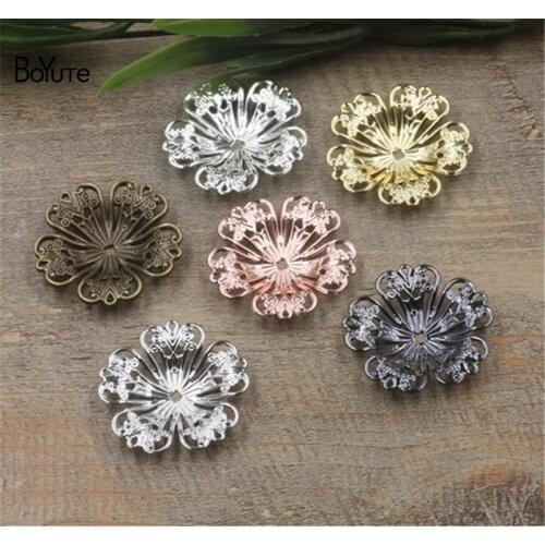 BoYuTe (50 Pieces/Lot) 32MM Metal Brass Flower Filigree Findings Diy Hand Made Jewelry Materials Wholesale