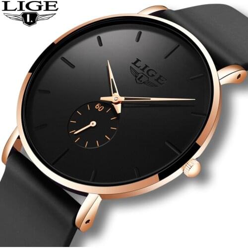 LIGE New Fashion Simple Waterproof Quartz Wrist Watches Mens Casual silicone strap Sport clock Mens Watches Top Brand Luxury+Box