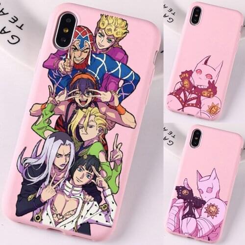 JOJO 39 s Bizarre Adventure Japanese Anime Phone Case for iPhone 7 8 6S plus XS 11 12Pro Max XR SE Pink White colour Cover