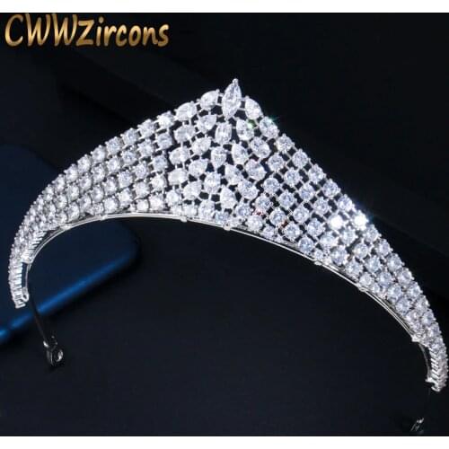 CWWZircons Gorgeous CZ Crystal Wedding Hair Accessories Bridal Queen Pageant Party Crown Tiara Headband Jewelry A019