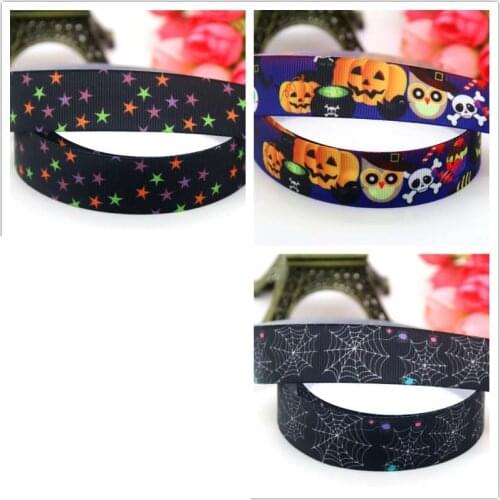 DHK 7/8'' Free shipping halloween spider printed grosgrain Ribbon headwear hair bow diy party decoration OEM 22mm B1520