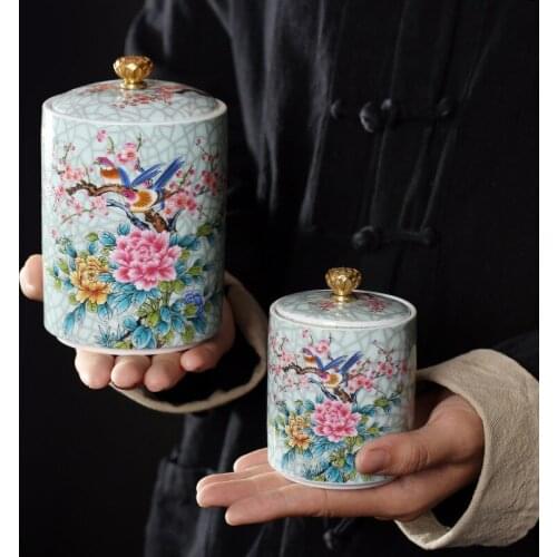 Enamel Tea Containers Ceramic Mini Sealed Household Gift Pu'er Savings Bank Tea Tin Containers Tea Box Tea Packaging Tea Jar
