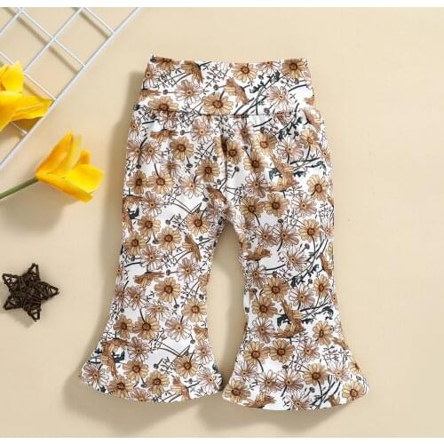 FOCUSNORM 0-3Y Lovely Baby Girls Infant Flare Pants Outwear Sunflowers Printed Elastic High Waist Trousers