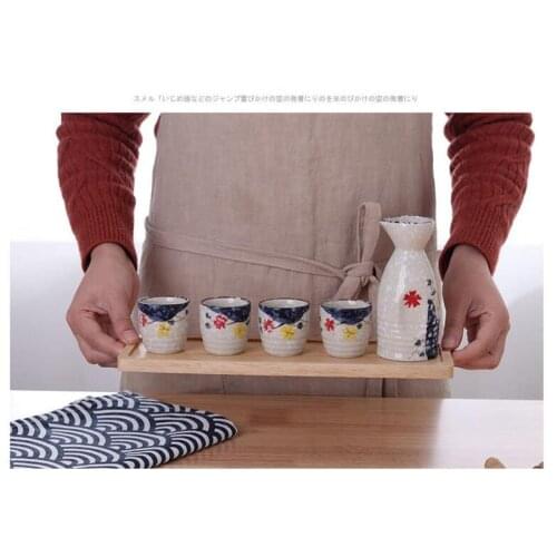 Ceramic Wineware Japanese Style Household Wine Set Sake White Yellow Wine Pot Small Cup Wooden Tray Wineware