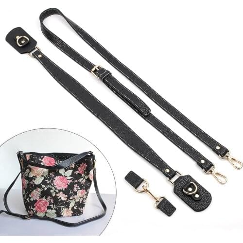 Leather Handle Handbag Strap Black Coffee Adjustable Bag Shoulder Strap Gold Buckle for DIY Handmade Woven Bag Accessories
