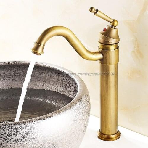 Bathroom Faucet Antique Brass Single Handle Hot & Cold Water Mixer Taps Wash Basin Bathroom Deck Mounted Faucet Nnf015