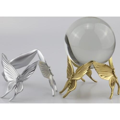 Brass Butterfly Figurine Display Stand for Big Crystal Glass Lens Ball Photography Lensball Metal Base Magic Sphere Globe Holder