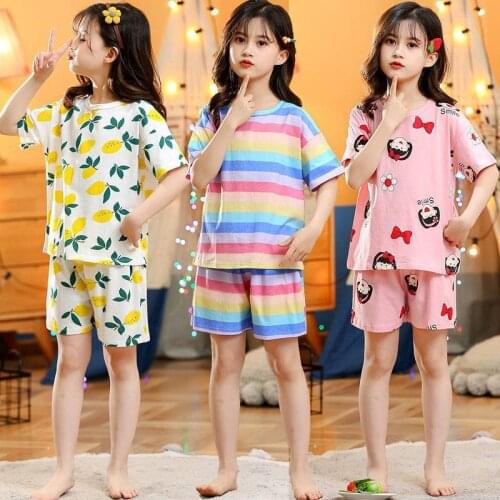 Summer Childrens Pajamas Short Sleeve Pyjamas Kids T-shirt+shorts 2pcs Cartoon Pajamas For Girls Boys Baby Sleepwear Nightwear