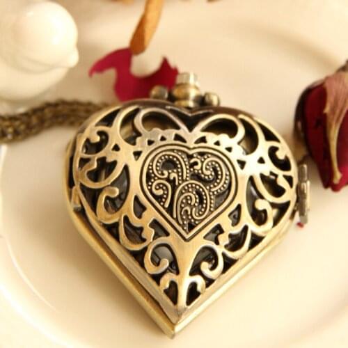 Hot Selling Free Shipping Quartz Pocket Watch High Quality Heart shaped Pocket Watch Necklace Gift Watch Wholesale