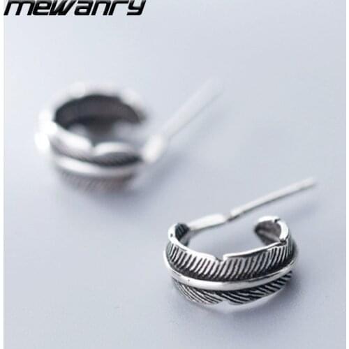 Mewanry 925 Sterling Silver Stud Earrings for Women New Trend Elegant Vintage Creative Leaf Feather Party Jewelry Birthday Gifts