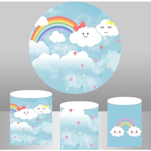 Cute Cloud Birthday Party Backdrop Poster Sky Rainbow Baby Shower Round Scene Setter Wall Decor Banner Background Y07