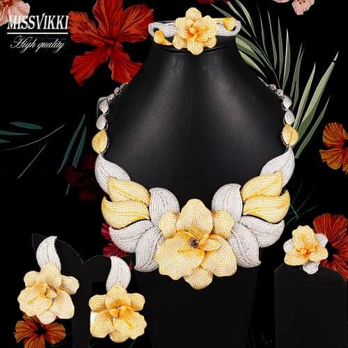 Missvikki Noble New Big Flowers Pendant Necklace/Earrings/Ring/Bracelet Jewelry Set for Women Lover Mother Anniversary Gift