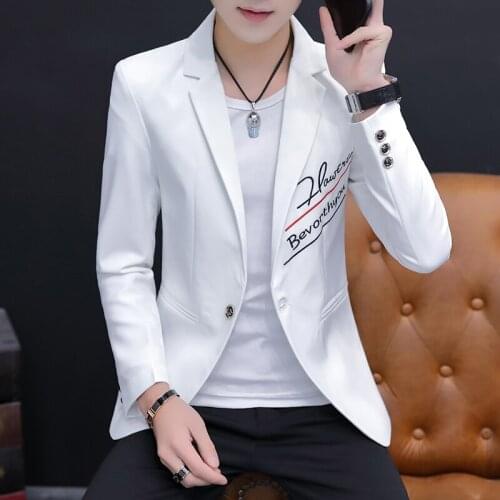 Fashion Mens One Button Letters Embroidery Blazers Jackets Smart Casual Coat Blazer for Men Purple White D999