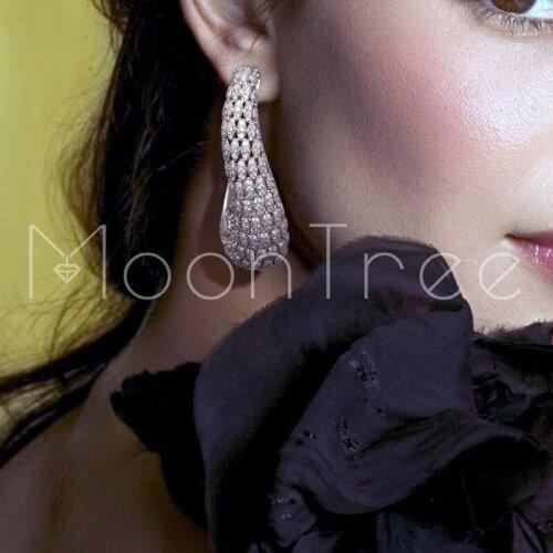 MoonTree Big Wide Geometry Fashion Silver color Cubic Zirconia Copper Earrings Max Brincos Party Holiday Jewelry